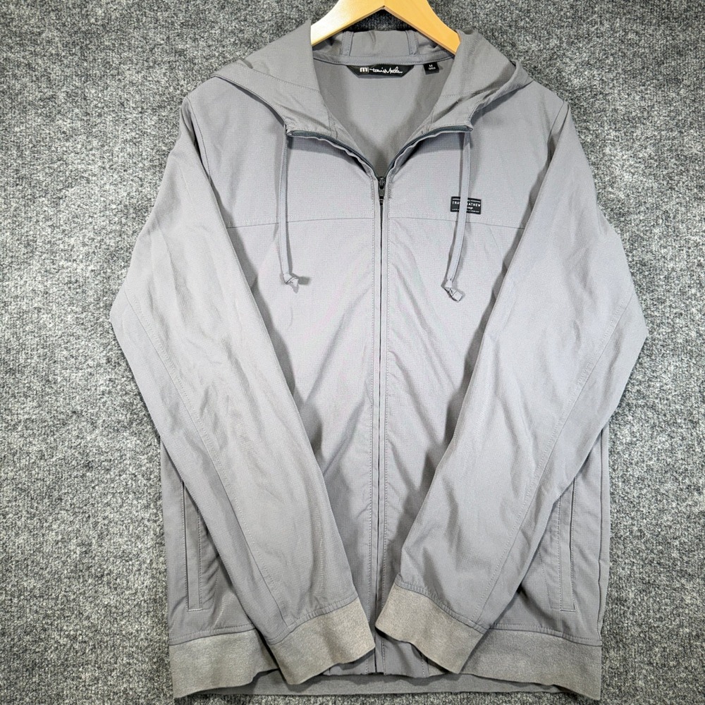 TravisMathew Full Zip Hoodie Men Medium Gray Performance Spandex Hooded Jacket